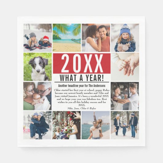 Wat een jaar 12 Foto Familie Nieuwjaar in Review Servet (Voorkant)