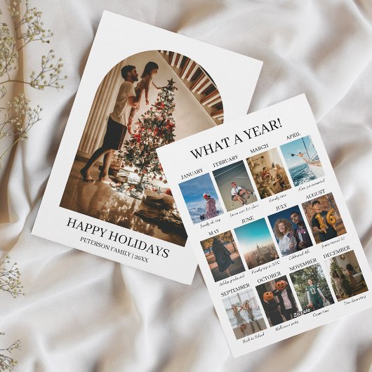 Wat een Jaar 12 Foto's Kerst Minimalist Feestdagenkaart