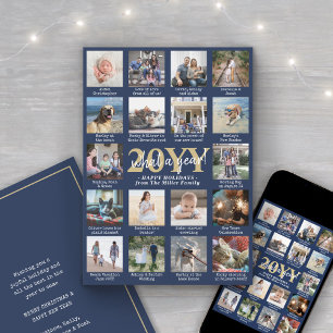 Wat een Jaar 18 Foto Collage & Onderschriften Navy Feestdagenkaart