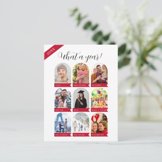 Wat een jaar, 9 foto collage Familieansichtkaart Feestdagenkaart (Staand voorkant)