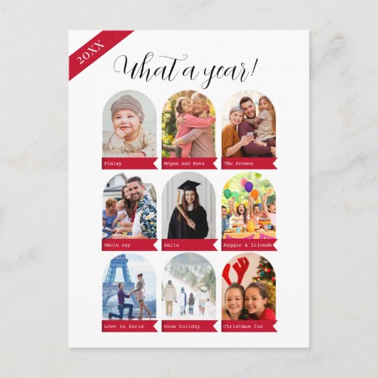 Wat een jaar, 9 foto collage Familieansichtkaart Feestdagenkaart (Voorkant)