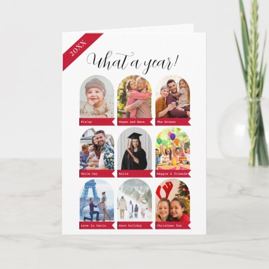 Wat een jaar, 9 foto collage Vakantie Kaart (Voorkant)