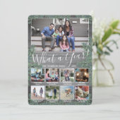 Wat een jaar! 9 Foto Kerstmis Greenery & Wood Feestdagenkaart (Staand voorkant)