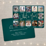 Wat een jaar! Blauwgroen Groen 12 Foto Collage Mod Folie Feestdagenkaart<br><div class="desc">Wat een jaar om te herinneren! Verstuur stijlvolle vrolijke groeten en deel 12 van uw favoriete afbeeldingen met een aangepaste 5x7 fotocollage blauwgroen en de gouden folie van het roos vakantiekaart. De tekst op deze sjabloon is eenvoudig te personaliseren om het even welke tekst zoals Zure Kerstmis, Prettige feestdagen, Zegengroeten,...</div>