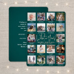 Wat een jaar! Blauwgroen Groen 18 Photo Collage Mo Folie Feestdagenkaart<br><div class="desc">Wat een jaar om te herinneren! Verstuur stijlvolle vrolijke groeten en deel 18 van uw favoriete afbeeldingen met een aangepaste 5x7 fotocollage blauwgroen en de gouden folie van het roos. De tekst op deze sjabloon is eenvoudig te personaliseren om het even welke tekst zoals Zure Kerstmis, Prettige feestdagen, Zegengroeten, de...</div>