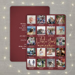 Wat een jaar! Bourgondië 18 Fotocollage en bijschr Folie Feestdagenkaart<br><div class="desc">Wat een jaar om te herinneren! Verstuur stijlvolle, vrolijke groeten en deel 18 van je favoriete afbeeldingen met een speciale 5x7 fotocollage burgundy en gouden vakantiekaart voor de folie. De tekst op deze sjabloon is eenvoudig te personaliseren om het even welke tekst zoals Zure Kerstmis, Prettige feestdagen, Zegengroeten, de Kaas...</div>