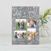 Wat een jaar Doodles Collage 4 foto Feestdagenkaart (Staand voorkant)