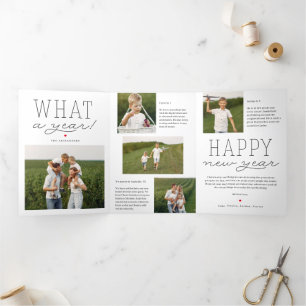 Wat een jaar EDITABLE COLOR Trifold Holiday Kaart