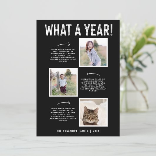 Wat een jaar! Familie Nieuwsbrief Nieuwjaar Zes Fo Feestdagenkaart (Staand voorkant)