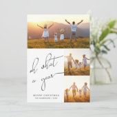 Wat een jaar feestelijke kerstfeestdag nieuwjaar feestdagenkaart (Staand voorkant)