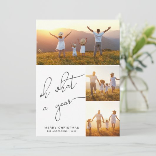 Wat een jaar feestelijke kerstfeestdag nieuwjaar feestdagenkaart (Staand voorkant)