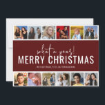Wat een jaar! Foto collage | Kerstfeestdag Feestdagenkaart<br><div class="desc">Een moderne fotocollage kerstkaart met 12 van je favoriete foto's van het jaar,  in een fotostrip,  op een rode achtergrond met een sjabloon kerstgroet. De stijlen van de doopvont en de achtergrondkleur kunnen gemakkelijk worden veranderd door op de pas verdere verbinding na het personaliseren aan te klikken.</div>