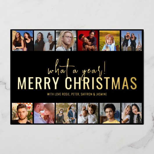 Wat een jaar! Foto collage | Kerstmis Folie Feestdagenkaart (Voorkant)