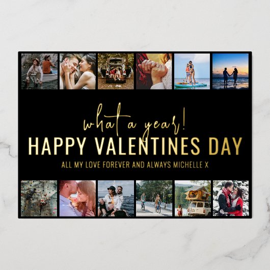Wat een jaar! Foto collage | VALENTIJNSDAG Folie Feestdagenkaart (Voorkant)