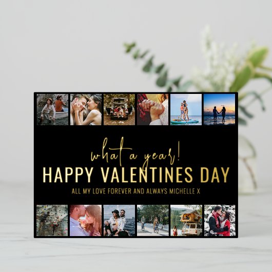 Wat een jaar! Foto collage | VALENTIJNSDAG Folie Feestdagenkaart (Staand Voorkant)