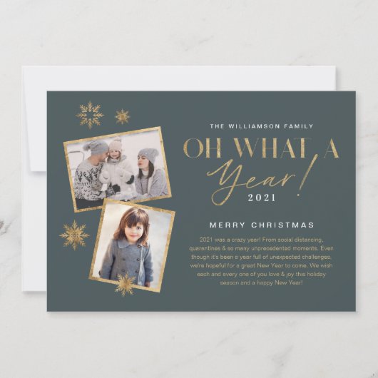 Wat een jaar! Foto jaar in Review Gold en grijs 2 Feestdagenkaart (Voorkant)