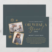 Wat een jaar! Foto jaar in Review Gold en grijs 2 Feestdagenkaart (Voorkant / Achterkant)