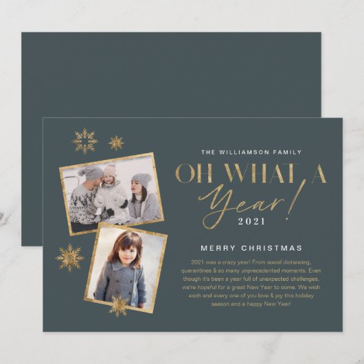 Wat een jaar! Foto jaar in Review Gold en grijs 2 Feestdagenkaart (Voorkant / Achterkant)