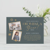 Wat een jaar! Foto jaar in Review Gold en grijs 2 Feestdagenkaart (Staand voorkant)