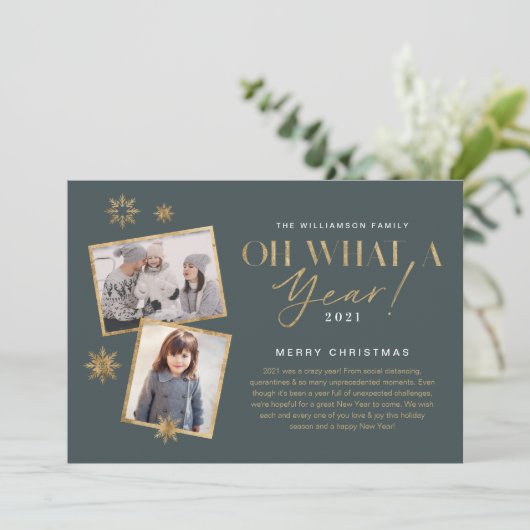 Wat een jaar! Foto jaar in Review Gold en grijs 2 Feestdagenkaart (Staand voorkant)