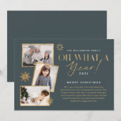 Wat een jaar! Foto jaar in Review Gold en grijs 3 Feestdagenkaart (Voorkant / Achterkant)