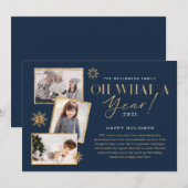 Wat een jaar! Foto jaar in Review Gold en marine 3 Feestdagenkaart (Voorkant / Achterkant)