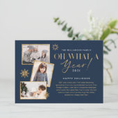 Wat een jaar! Foto jaar in Review Gold en marine 3 Feestdagenkaart (Staand voorkant)