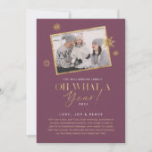 Wat een jaar! Foto jaar in Review Gold & Plum 1 Feestdagenkaart (Voorkant)