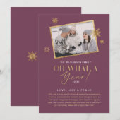 Wat een jaar! Foto jaar in Review Gold & Plum 1 Feestdagenkaart (Voorkant / Achterkant)