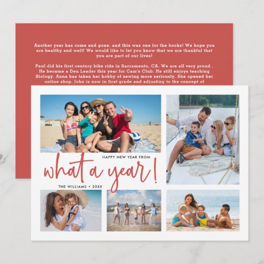 Wat een jaar fotocollage jaaroverzicht feestdagenkaart (Voorkant / Achterkant)