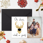 Wat een jaar! Funny Kerstfoto Feestdagenkaart<br><div class="desc">Geniet van dit vakantieseizoen met deze grappige goudglitter: "Oh Deer, Wat een jaar!" kerstkaarten. Het moderne ontwerp is eenvoudig en het is gemakkelijk om een foto toe te voegen en de rug met uw eigen formulering te personaliseren. Je familie en vrienden zullen blij zijn om deze grappige vakantiekaart te ontvangen....</div>