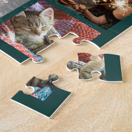 Wat een jaar geleden Foto Collage Green & Gold Xma Legpuzzel (Zijkant)