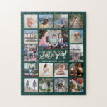 Wat een jaar geleden Foto Collage Green & Gold Xma Legpuzzel<br><div class="desc">Wat een jaar om te herinneren! Viel de eenvoudige grappen van het gezin met een unieke en leuke foto-collage Holiday puzzle. Als u de voorkeur geeft aan een achtergrond of tekst in andere kleuren dan groen, wit en goud, zie de instructies hieronder. Het ontwerp kenmerkt elegante handgeschreven de kalligrafie van...</div>