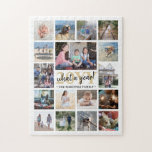 Wat een jaar geleden Foto's Collage White en Gold  Legpuzzel<br><div class="desc">Wat een jaar om te herinneren! Viel de eenvoudige grappen van het gezin met een unieke en leuke foto-collage Holiday puzzle. Als u de voorkeur geeft aan een achtergrond of tekst in andere kleuren dan wit, zwart en goud, zie de instructies hieronder. Het ontwerp kenmerkt elegante handgeschreven de kalligrafie van...</div>