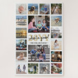 Wat een jaar geleden Foto's Collage White en Gold  Legpuzzel<br><div class="desc">Wat een jaar om te herinneren! Viel de eenvoudige grappen van het gezin met een unieke en leuke foto-collage Holiday puzzle. Als u de voorkeur geeft aan een achtergrond of tekst in andere kleuren dan wit, zwart en goud, zie de instructies hieronder. Het ontwerp kenmerkt elegante handgeschreven de kalligrafie van...</div>