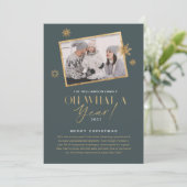 Wat een jaar! Jaar in Review Gold & Gray 1 Foto Feestdagenkaart (Staand voorkant)