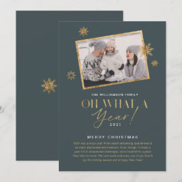 Wat een jaar! Jaar in Review Gold & Gray 1 Foto Feestdagenkaart
