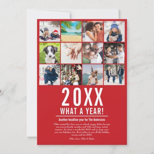 Wat een jaar Jaaroverzicht Fotocollage Feestdagenkaart (Voorkant)