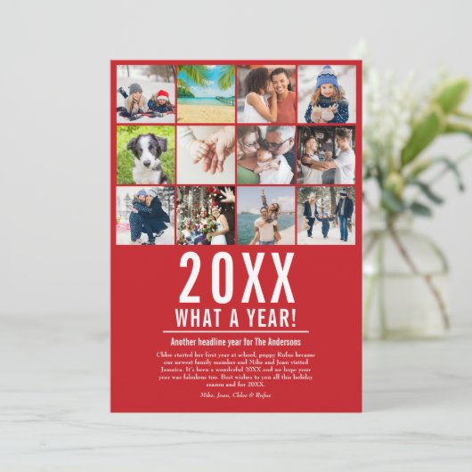 Wat een jaar Jaaroverzicht Fotocollage Feestdagenkaart (Staand voorkant)