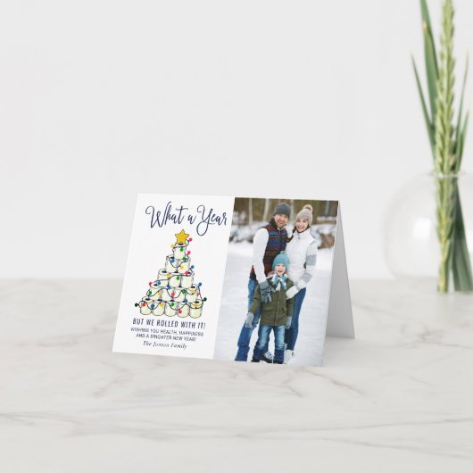 Wat een jaar Kerst 2 Foto Groet Kaart (Voorkant)