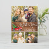 Wat een jaar Kerst Rode Boerderij Truck 4 Foto Boh Feestdagenkaart (Staand voorkant)