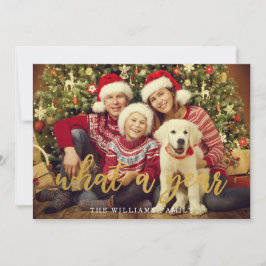 Wat een jaar kerstfamilie foto Typografie Hol Feestdagenkaart