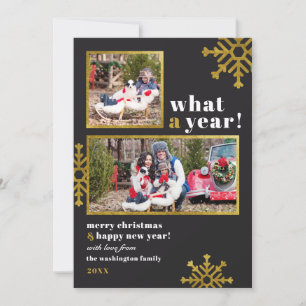 Wat een jaar! Kerstfoto met zwarte en gouden kle Feestdagenkaart