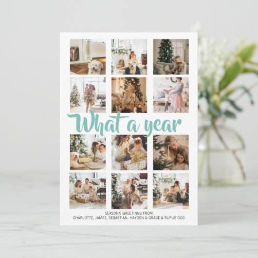 Wat een jaar kerstfoto op maat feestdagenkaart (Staand voorkant)