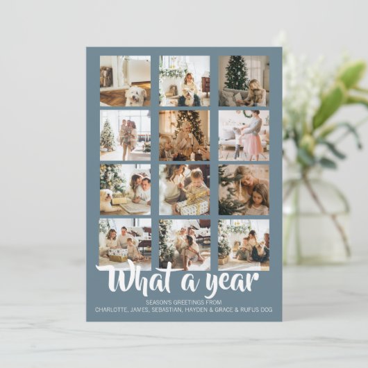 Wat een jaar kerstfoto op maat feestdagenkaart (Staand voorkant)