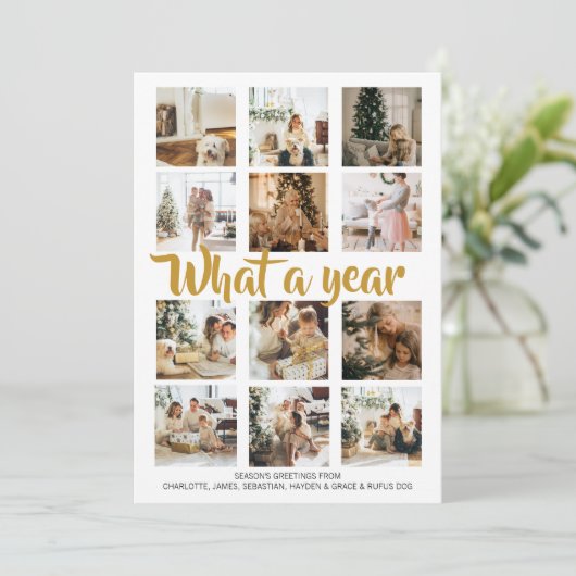 Wat een jaar kerstfoto op maat feestdagenkaart (Staand voorkant)