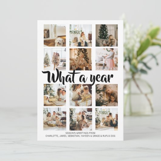 Wat een jaar kerstfoto op maat feestdagenkaart (Staand voorkant)