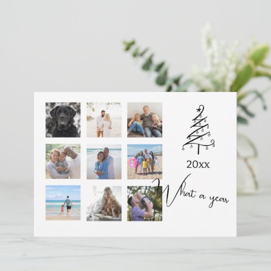 Wat een jaar kerstfoto op maat feestdagenkaart (Staand voorkant)