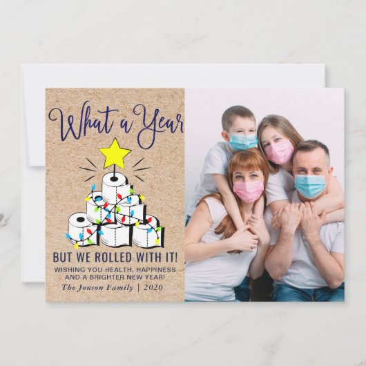 Wat een jaar Kerstmis 3 Fotogroet Feestdagenkaart (Voorkant)