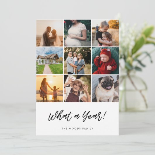 Wat een jaar Kerstmis 9 Photo Collage Familie Feestdagenkaart (Staand voorkant)